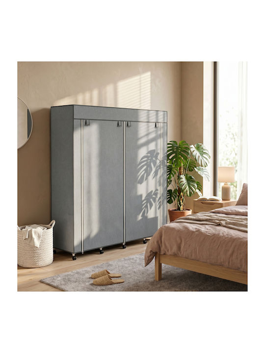 HomCom Fabric Wardrobe with Zipper and Shelves in Grey