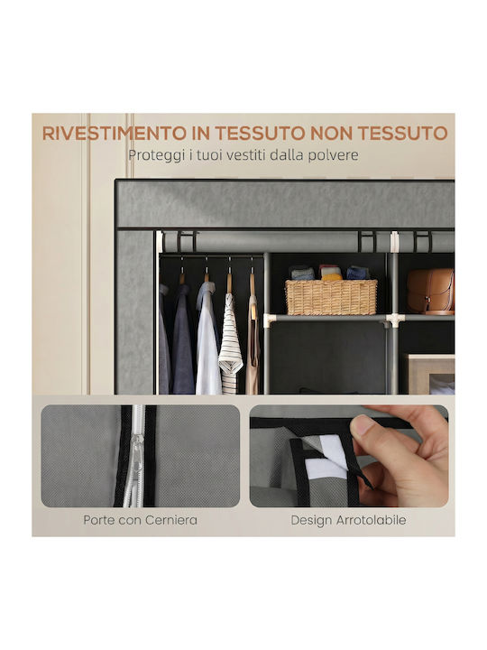 HomCom Fabric Wardrobe with Zipper and Shelves in Grey