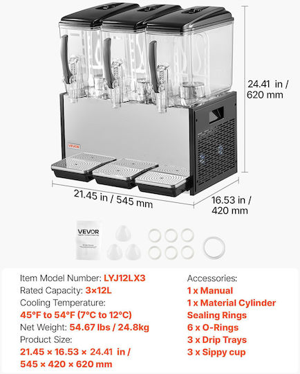 Vevor Triple Cold Beverage Dispenser 3x12 L