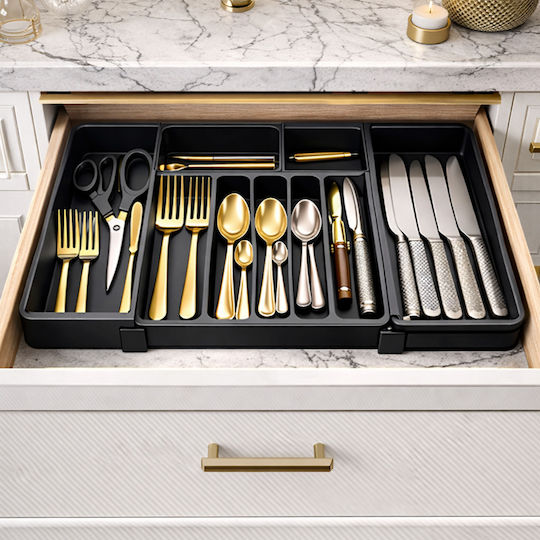 Ruhhy Organizator Extensibil Pentru Tacâmuri De Sertar Din Plastic 44x36x4cm Negru