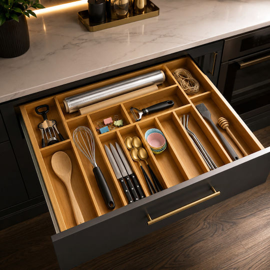 Ruhhy Organizator Extensibil pentru Tacâmuri de Sertar din Lemn 33.5x45.5x5 cm Maro