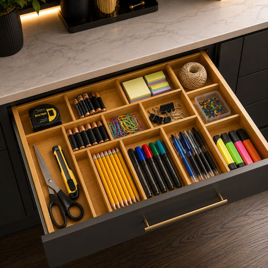 Ruhhy Organizator Extensibil pentru Tacâmuri de Sertar din Lemn 33.5x45.5x5 cm Maro