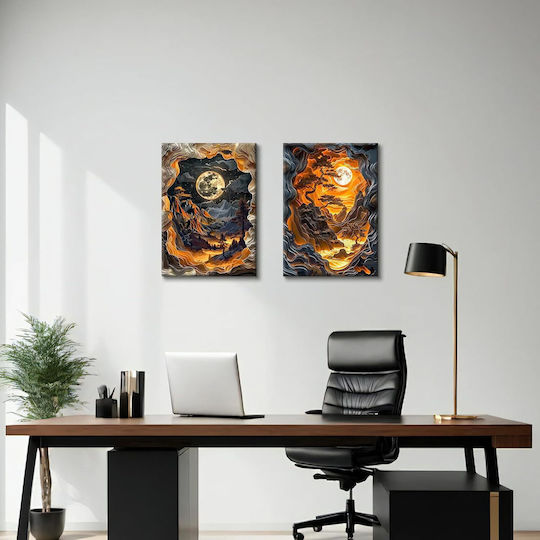 Abstract Chinese Canvas Paintings Set 2 Pieces 40x60 Cm
