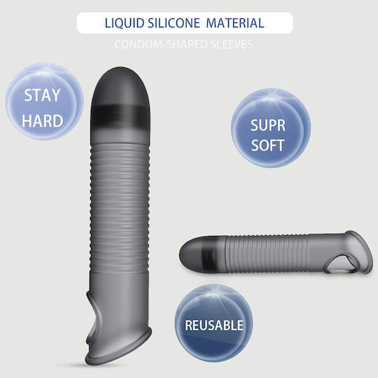 Elastische Silikon-Penishülle mit Rippen Flexible Ribbed Silicone Penis Sleeve 17,6 cm Schwarz