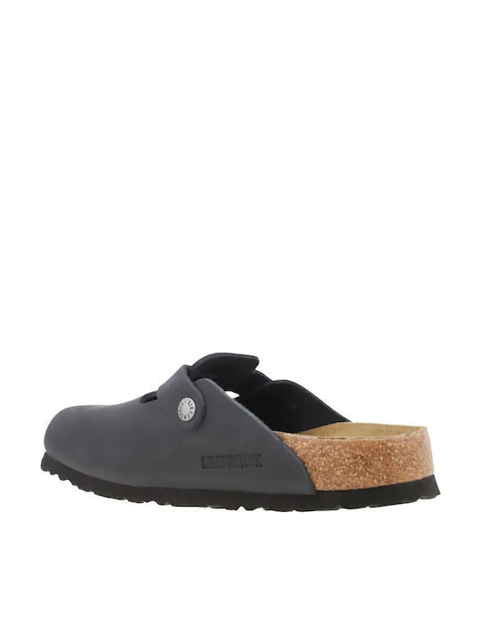 Birkenstock Boston Leoi Ανδρικά Δερμάτινα Σαμπό Μαύρα