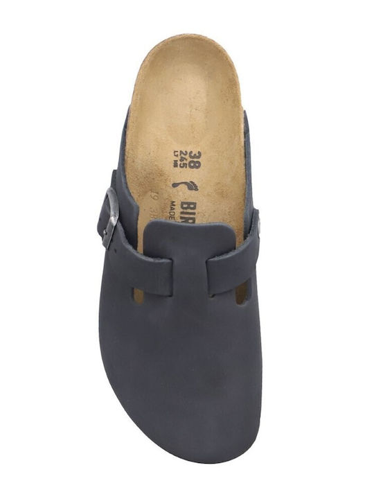 Birkenstock Boston Leoi Ανδρικά Δερμάτινα Σαμπό Μαύρα