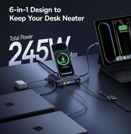 Baseus Wireless Qi2 Charger with 2 USB-C Ports and USB-C Cable 245W Power Delivery Black (Nomos NH21)