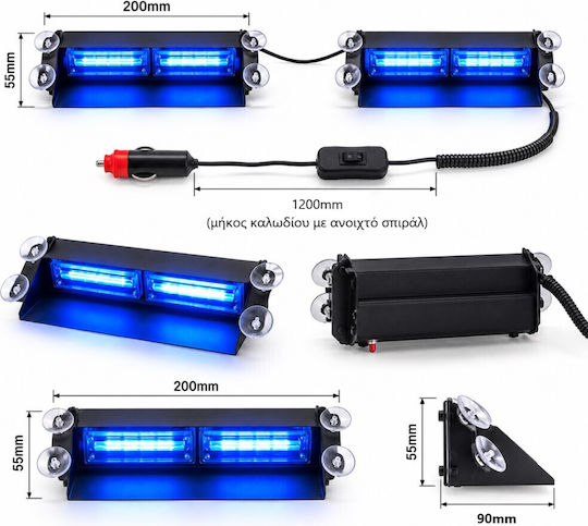 Professional Double Blue Windshield Beacon for Vehicle Strobe Warning Light 12/24V 72 Super COB LED 16000 lm TC-618