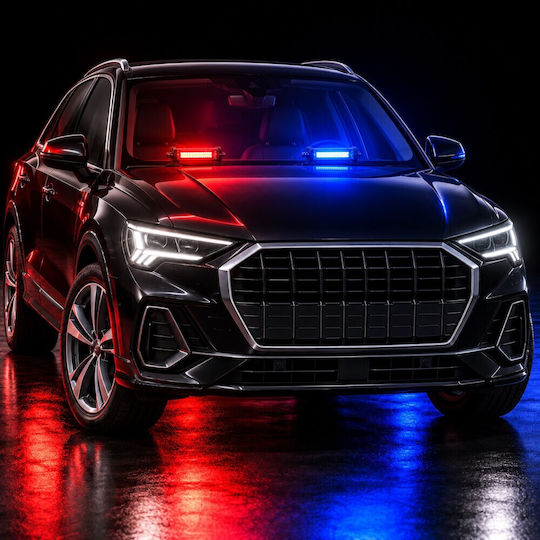 Professional Dual Windshield Car Beacon Red-Blue Strobe Signal Light 12/24V 56 Ultracob LED 14000lm Tc-619