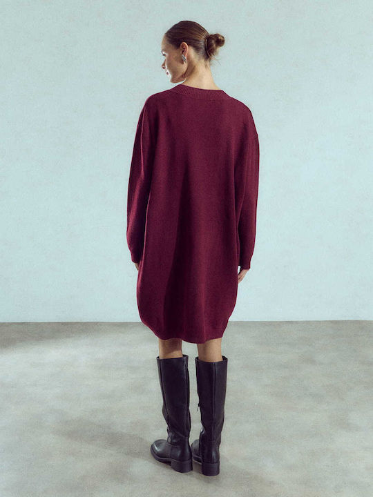 Celestino Women's Asymmetrical Oversized Loose Fit Burgundy Dress
