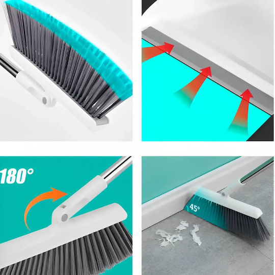 Broom Dustpan Set Foldable Handle Metal Plastic Home Cleaning White Grey
