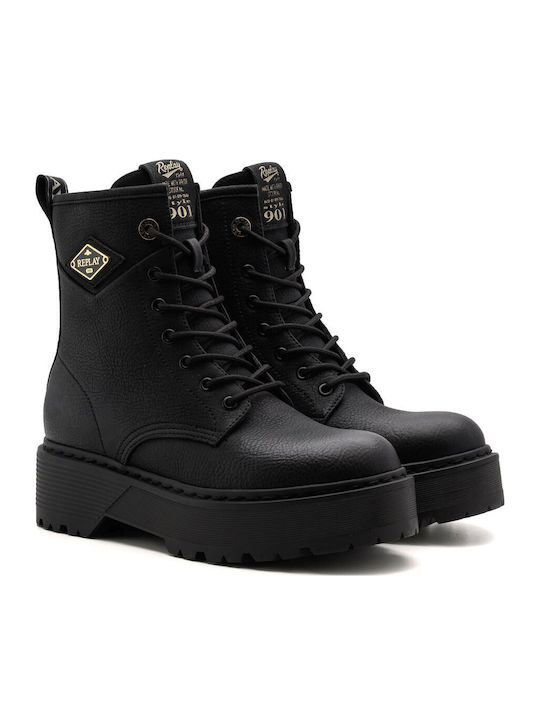Luisa Flame Damen-Kampfstiefeletten mit mittelhohem Absatz Schwarz