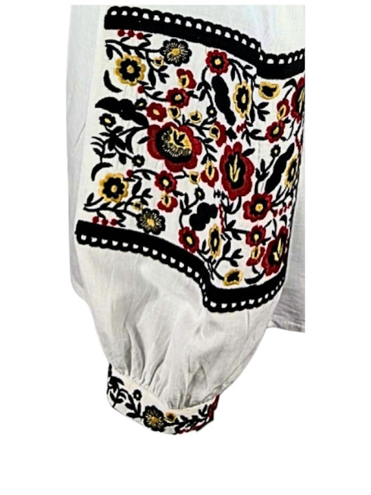 Bluză Damă din Bumbac White/Dark Black