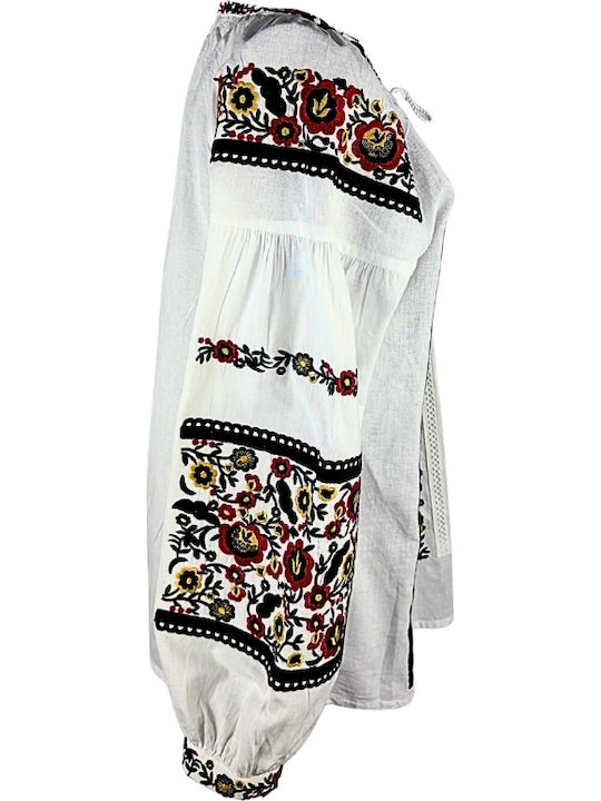 Bluză Damă din Bumbac White/Dark Black