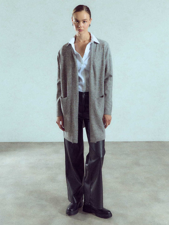 Celestino Long Women's Grey Cardigan with Pockets