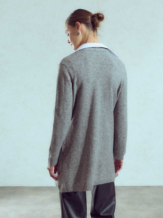 Celestino Long Women's Grey Cardigan with Pockets