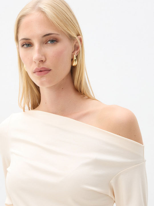 Γυναικεία Μπλούζα Off-Shoulder Μακρυμάνικη Εκρού
