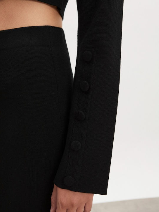Women's Long Sleeve Crop Top Black