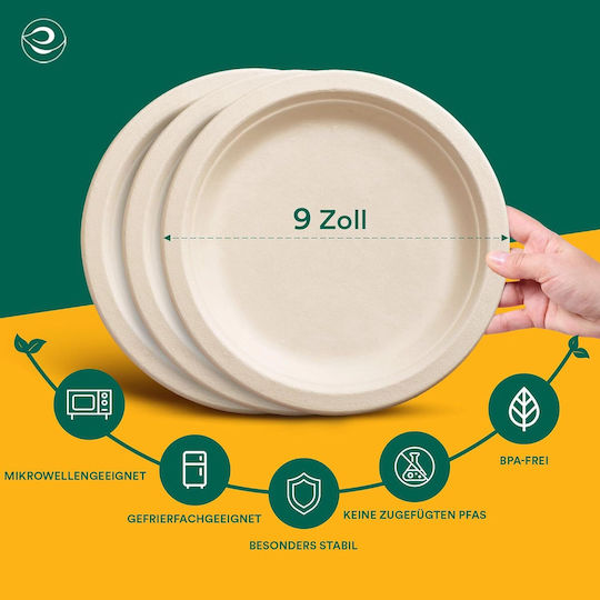 Eco-friendly Disposable Paper Plates 400 Pieces Beige 25 Cm Dishes