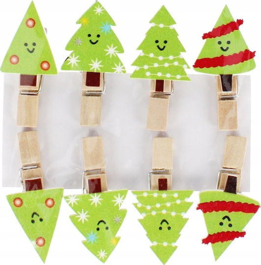 Set Ornamente Copăcei Din Lemn Verzi 11x15cm 8 Bucăți