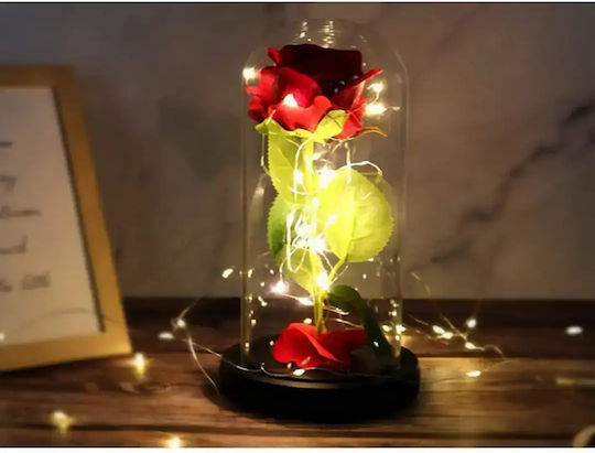 Τριαντάφυλλο Γυάλα Led Φωτισμό 21cm Κόκκινο