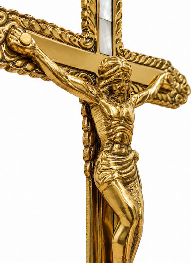 Tabletop Brass Crucifix in Mother-of-Pearl 27cm Standing Crucifix