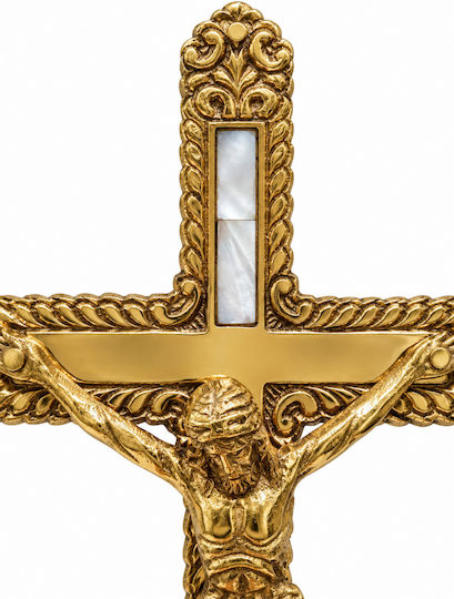 Tabletop Brass Crucifix in Mother-of-Pearl 27cm Standing Crucifix
