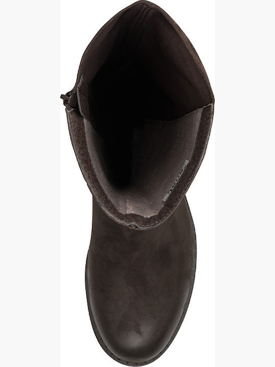 Leather Women's Mid-Heel Boots Brown