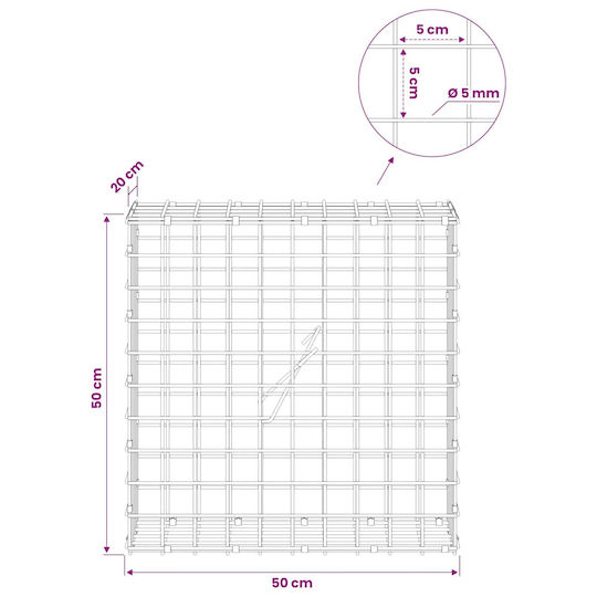 vidaXL Steel Gabion Basket for Garden Fencing 50x20x50 cm Silver