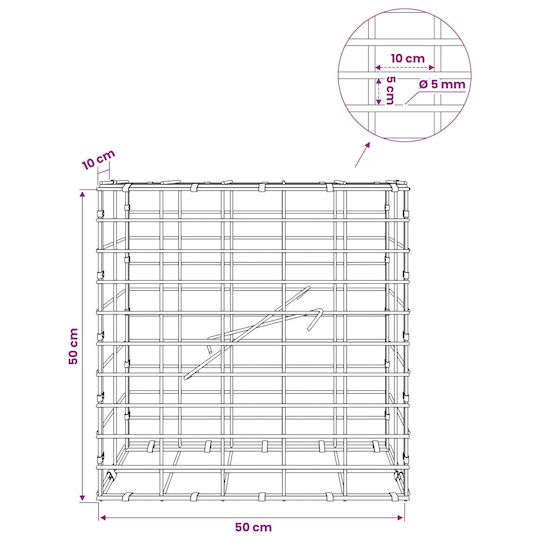 vidaXL Steel Gabion Basket for Garden Fencing 50x10x50 cm Silver