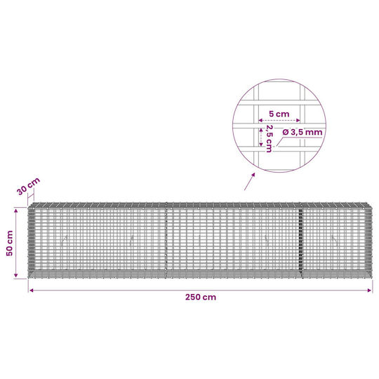 vidaXL Steel Gabion Box for Garden Fence 2.5x2.5x50 cm Silver