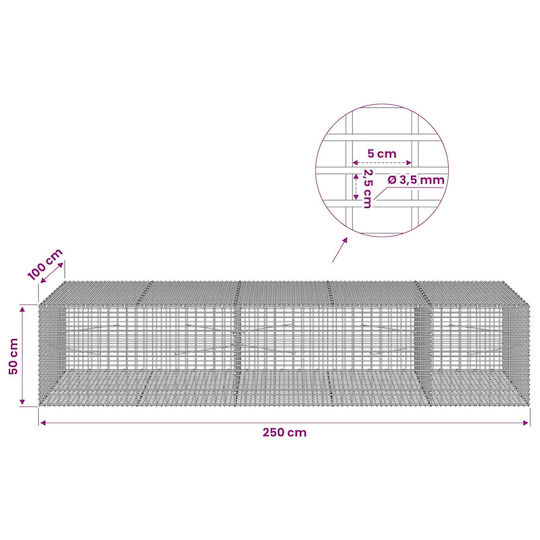 vidaXL Steel Gabion Box for Garden Fencing 2.5x2.5x50 cm Silver