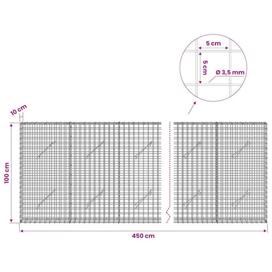 vidaXL Steel Gabion Box for Garden Fence 5x5x100 cm Silver