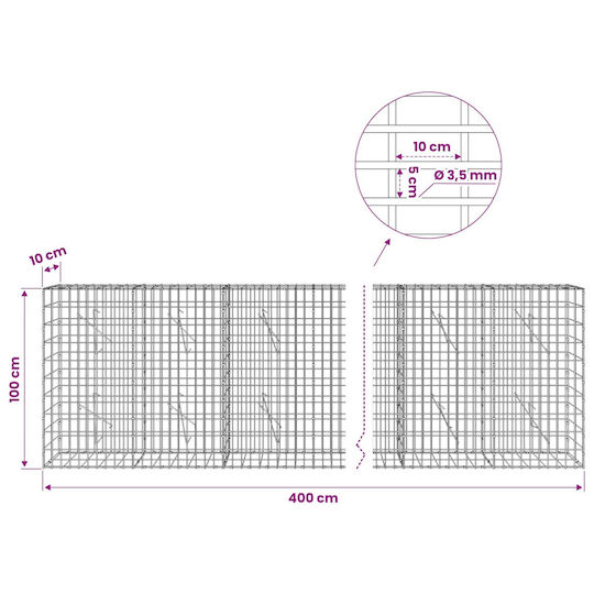 vidaXL Steel Gabion Basket for Garden Fence 10x10x100 cm Silver