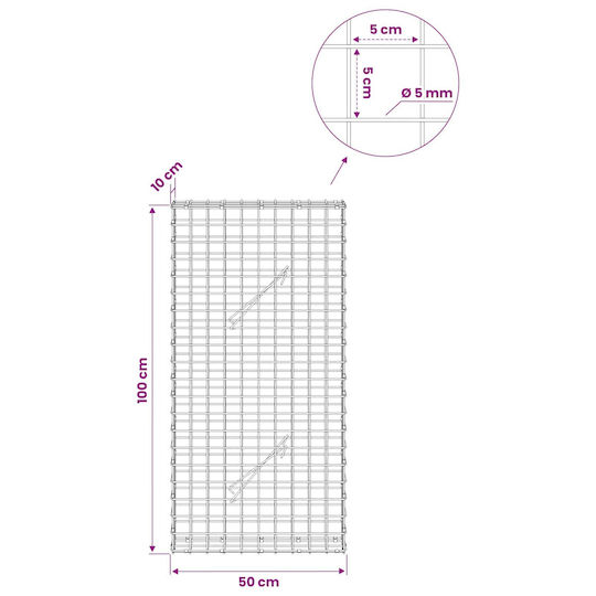 vidaXL Steel Gabion Box for Garden Fencing 50x10x100 cm Silver