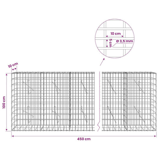 vidaXL Steel Gabion Box for Garden Fence 10x10x100 cm Silver