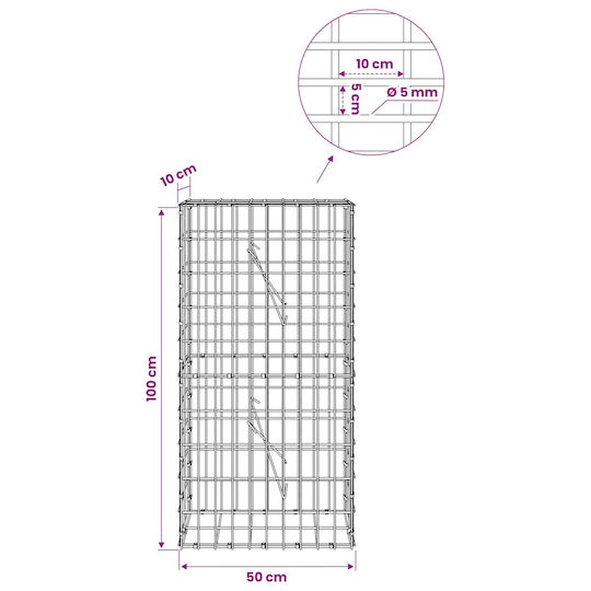 vidaXL Steel Gabion Box for Garden Fence 50x10x100 cm Silver