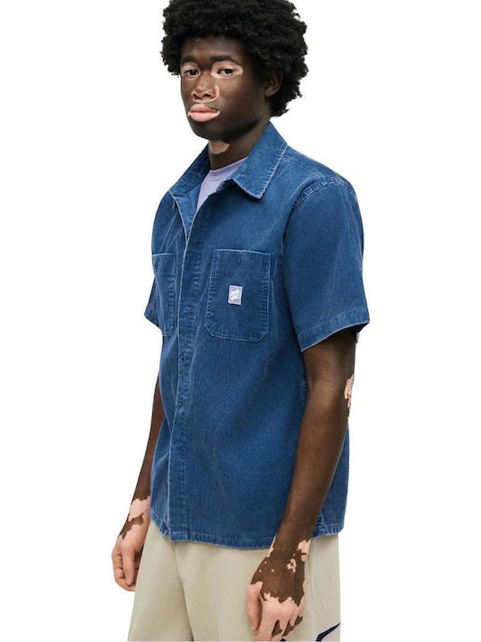 Short Sleeve Blue Corduroy Shirt