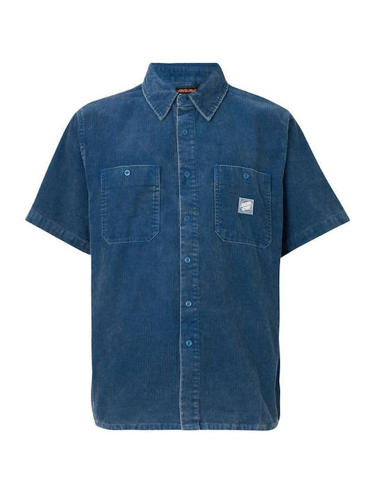 Short Sleeve Blue Corduroy Shirt