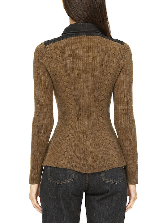 Women's Knitted Cardigan with Buttons Camel-Blue