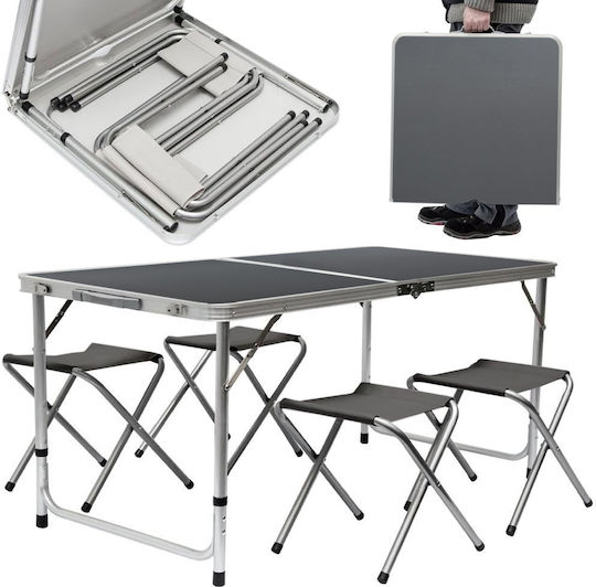 Bakaji Τραπέζι Αλουμινίου για Camping Πτυσσόμενο 120x54x50cm Γκρι