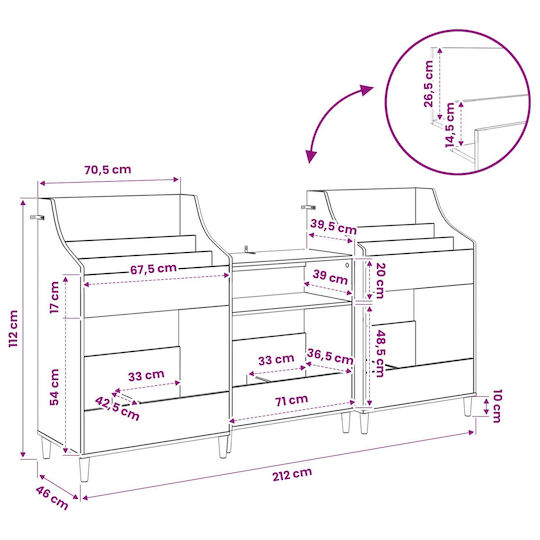 Set de Rafturi pentru Mediile de Stocare, 3 Buc., Stejar Artisan, 212 x 46 x 112 cm, 3434658, Maro