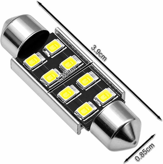 C5W LED Крушка За Плафон 39mm CANBUS 12V 3W 8 SMD 6000K Хладно Бяла 2 Броя Xz