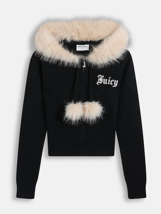 Diamante Cropped Γυναικεία Ζακέτα Φούτερ με Κουκούλα Black