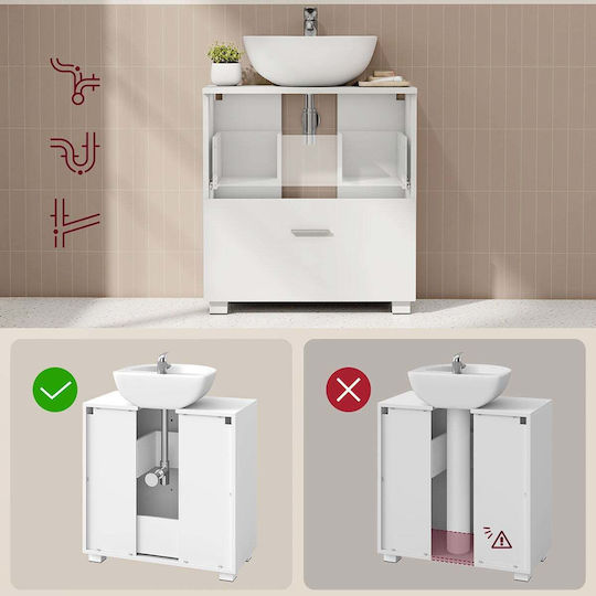 Vasagle Waschtischunterschrank Ohne Waschbecken, Melamin, L60 x T30 x H63,8 cm, Weiß