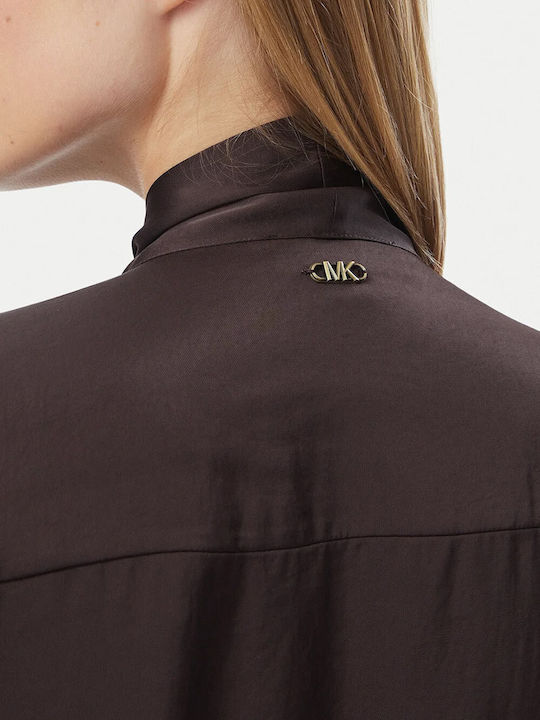 Long Sleeve Women's Satin Shirt Chocolate