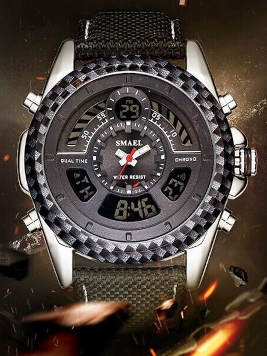 Smael Ceas Bărbătesc Analogic/Digital 49 mm Cronograf cu Baterie și Curea din Piele Verde Army Smael Ceas Bărbătesc Analogic/Digital 49 mm Cronograf cu Baterie și Curea din Piele Verde Army