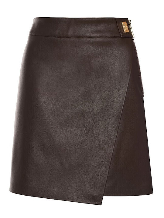 Leather High-Waisted Mini Envelope Skirt Brown