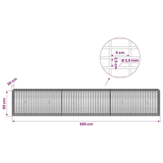 vidaXL Steel Gabion Basket for Garden Fence 2.5x2.5x50 cm Silver