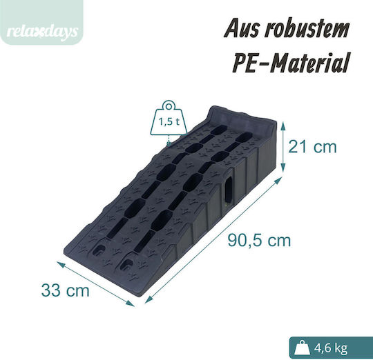Rampe Auto Relaxdays 10055183_46 Set de 2 din Polietilenă, Capacitate de 1,5 T per Rampă, 3,0 T în Total, 21 X 33 X 90 Cm, Negre